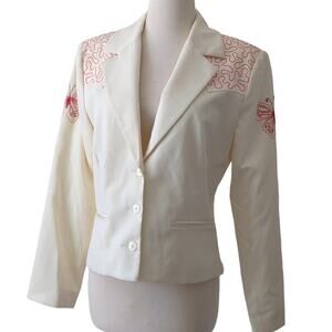 Sage West Texas Womens Blazer Cream Embroidered Butterfly Top Sz 8 Cowgirl $310‎